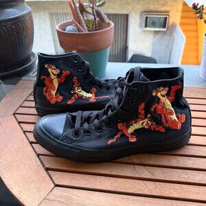 Tigger-Themed Black High-Top Canvas Sneakers Size 9M/10.5W Converse All Star